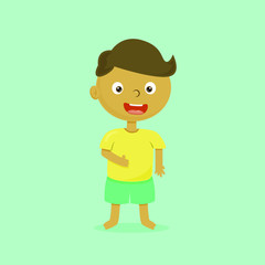 Obraz premium kid boy stand with thumb up, vector character child smiling face