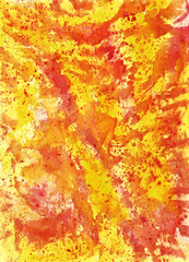 Abstract background, hand drawn texture, watercolor painting, splashes, drops of paint, paint smears. Golden autumn foliage. Glimpses of the sun. Design for backgrounds, wallpapers, packaging.