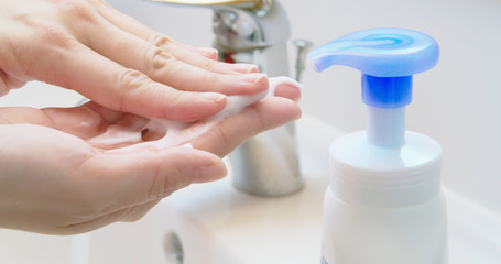 Wash hands with soap bubble