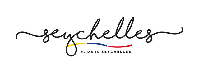 Made in Seychelles handwritten calligraphic lettering logo sticker flag ribbon banner