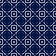 Floral seamless background. Pattern with white flowers on dark blue backdrop