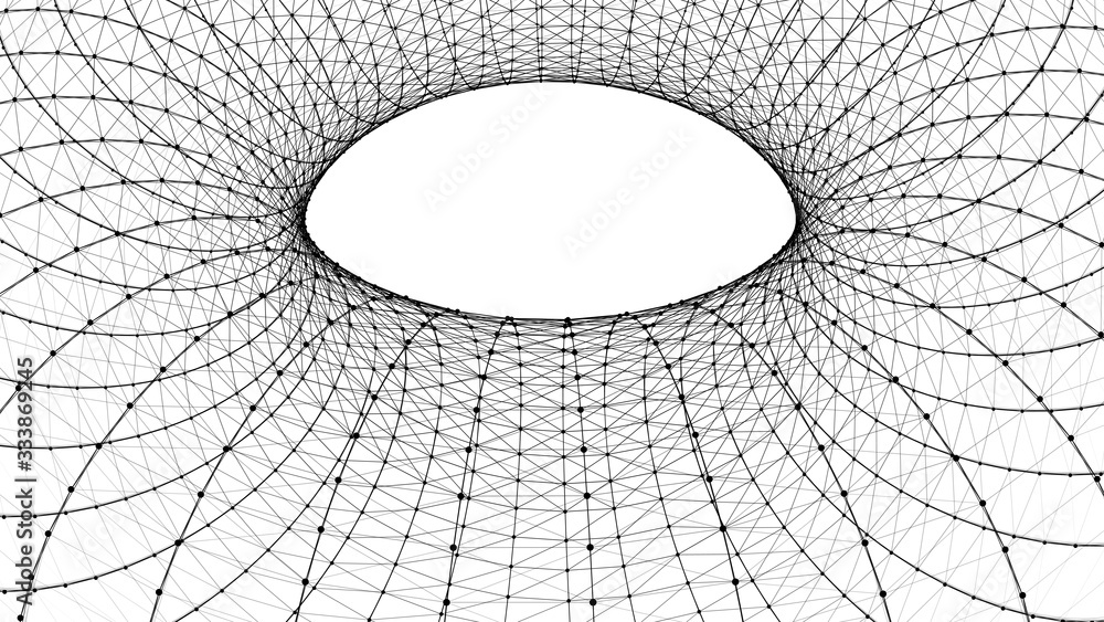 Poster wireframe abstract tunnel. 3d vector wormhole with a mesh structure. vortex. vector perspective grid