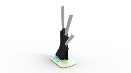 3D rendering of knife standard kitchen utensil ware holder isolated