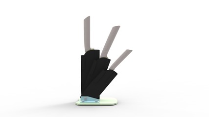 3D rendering of knife standard kitchen utensil ware holder isolated