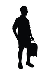 Man with backpack silhouette vector on white