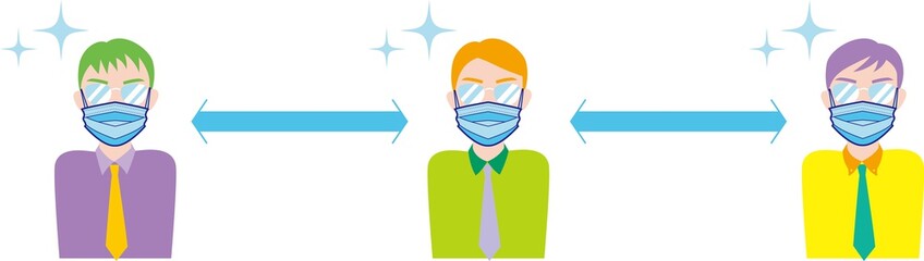 マスクをして適度な距離を保つ男性たち