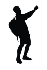Man with backpack silhouette vector on white