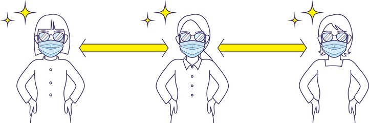 マスクをして適度な距離を保つ女性たち
