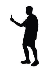 Man with phone silhouette vector on white