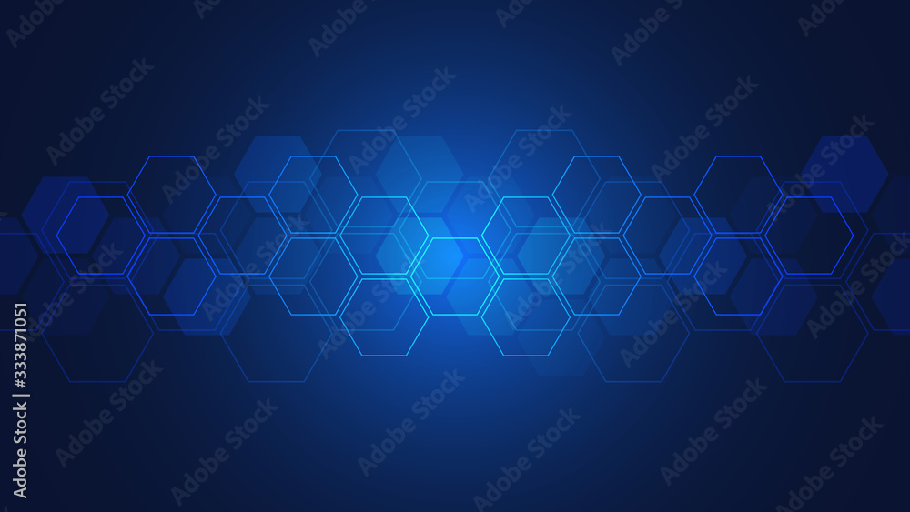 Poster hexagons pattern. geometric abstract background with simple hexagonal elements. medical, technology 