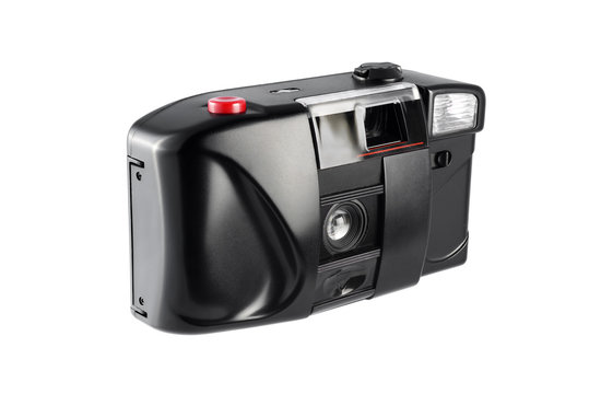 Black compact camera isolated on white background