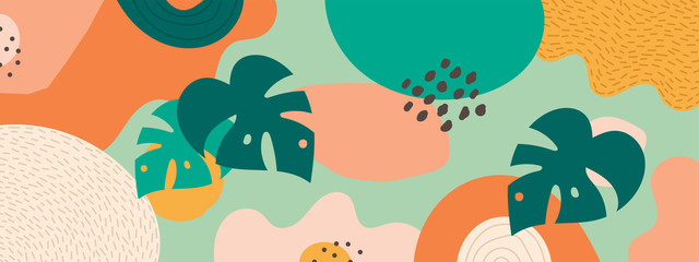 Trendy abstract horizontal panorama background in modern colors, in popular art style