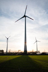 Fototapeta premium Big Wind Turbines in sunset, Saerbeck Germany