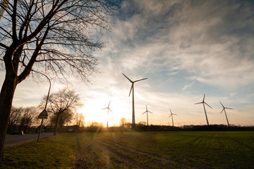 Big Wind Turbines in sunset, Saerbeck Germany
