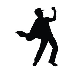 Cheering man silhouette vector on white