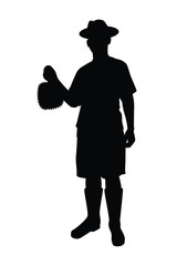 Gardener with durian silhouette vector on white