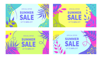 Summer sale banner templates for social media stories. Vector summer abstract geometric background