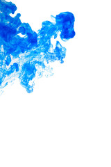 Bright blue ink in water. Abstract patterns of paints in water. Bright color background.