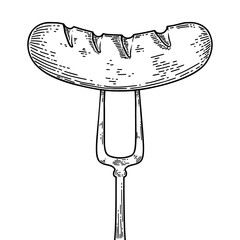 Fototapeta Illustration of roasted sausage on fork. Engraving vector illustration. Design element for menu, bar, food court,fast food restaurant. obraz