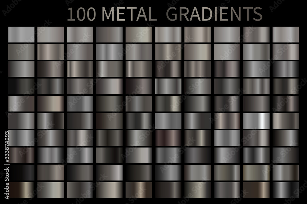 Wall mural metal gradient color set. vector metallic chrome texture surface background template for screen