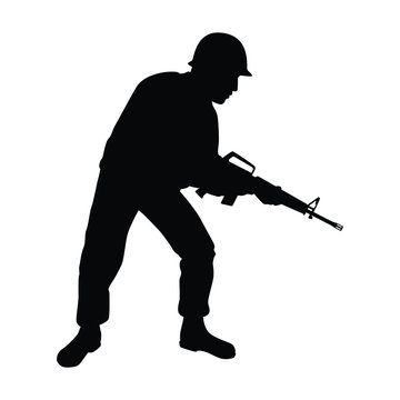 Soldier with rifle gun silhouette vector on white