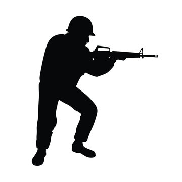 Soldier with rifle gun silhouette vector on white