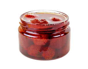 Strawberry jam in a glass jar