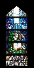 God, the Creator of all life, stained glass window by Sieger Koder in church of Saint John in...