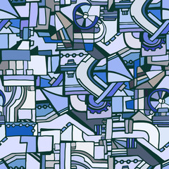 Technical seamless pattern with sketch elements. Vector background with decorative industrial or machine elements. Hand drawn.