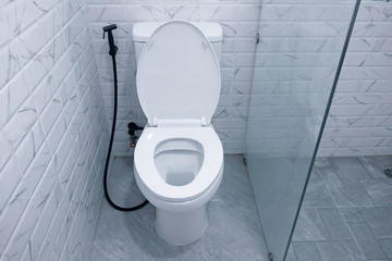 Toilet bowl in a modern bathroom ,flush toilet clean bathroom
