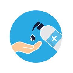 Disinfection. Hand sanitizer bottle icon, washing gel. Vector illustrationDisinfection. Hand sanitizer bottle icon, washing gel. Vector illustration