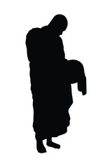Buddhist monk silhouette vector on white