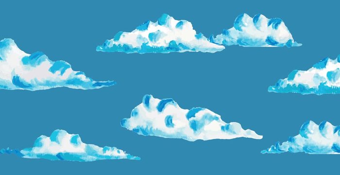 4k blue clouds watercolor . Hand painted watercolor illustration on white background. blue clouds floating in the sky.