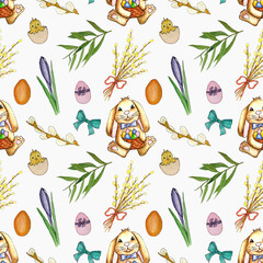 Watercolor Easter pattern . hand drawn seamless texture