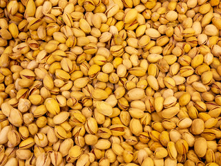 Unpeeled pistachios with top view