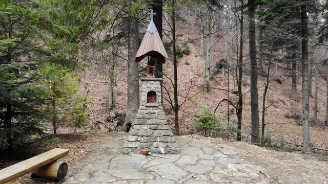 Chapel "Pod Kramarka" in early spring. Village Rytro, Poland.