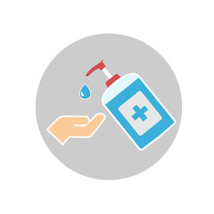 Disinfection. Hand sanitizer bottle icon, washing gel. Vector illustrationDisinfection. Hand sanitizer bottle icon, washing gel. Vector illustration