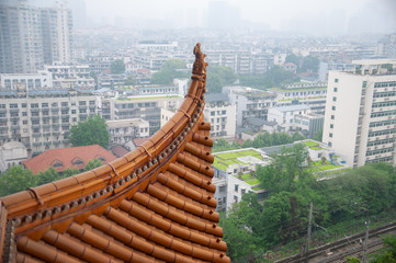 Wuhan, China - Apr 22, 2019 : Interior of the Yellow Crane Tower, the traditional Chinese...