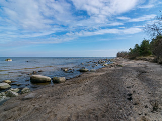 lovely sea scenery, beautiful clouds, lots of rocks