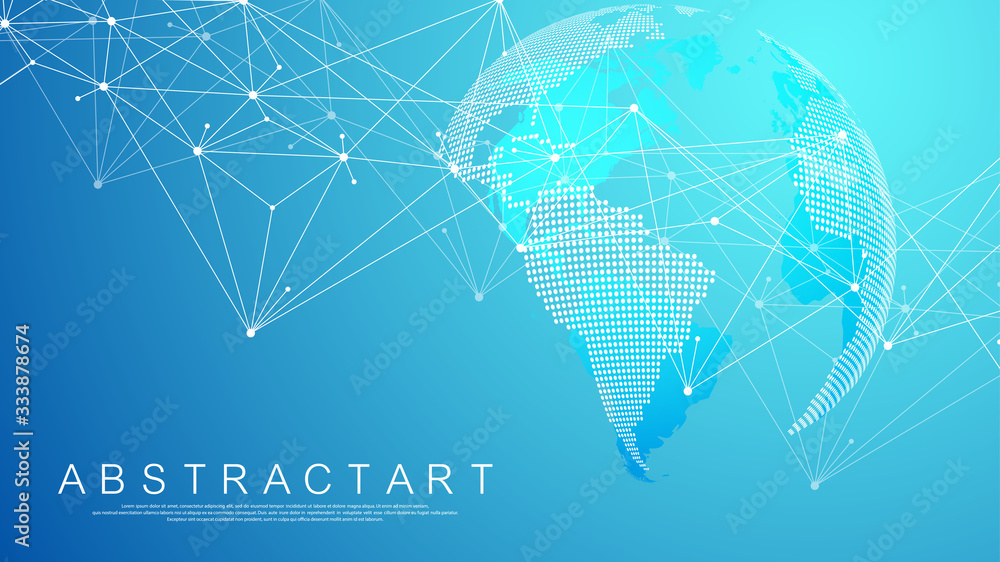 Aufkleber Global network connection concept. Big data visualization. Social network communication in the global computer networks. Internet technology. Business. Science. Vector illustration