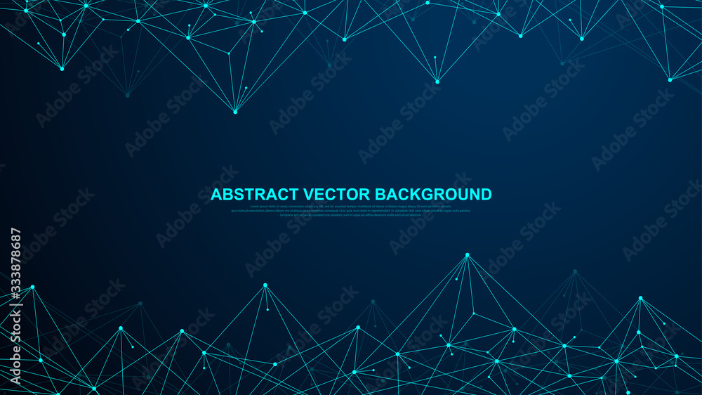 Poster Abstract plexus background with connected lines and dots. Plexus geometric effect. Digital data visualization. Futuristic technology style low-poly element for design. Vector illustration.