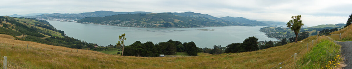 Fototapeta na wymiar Panoramic view of Dunedin from High Cliff Road on South Island of New Zealand