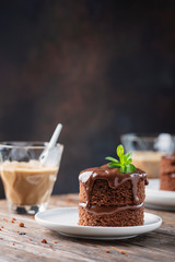 Chocolate mini cake on the wooden table
