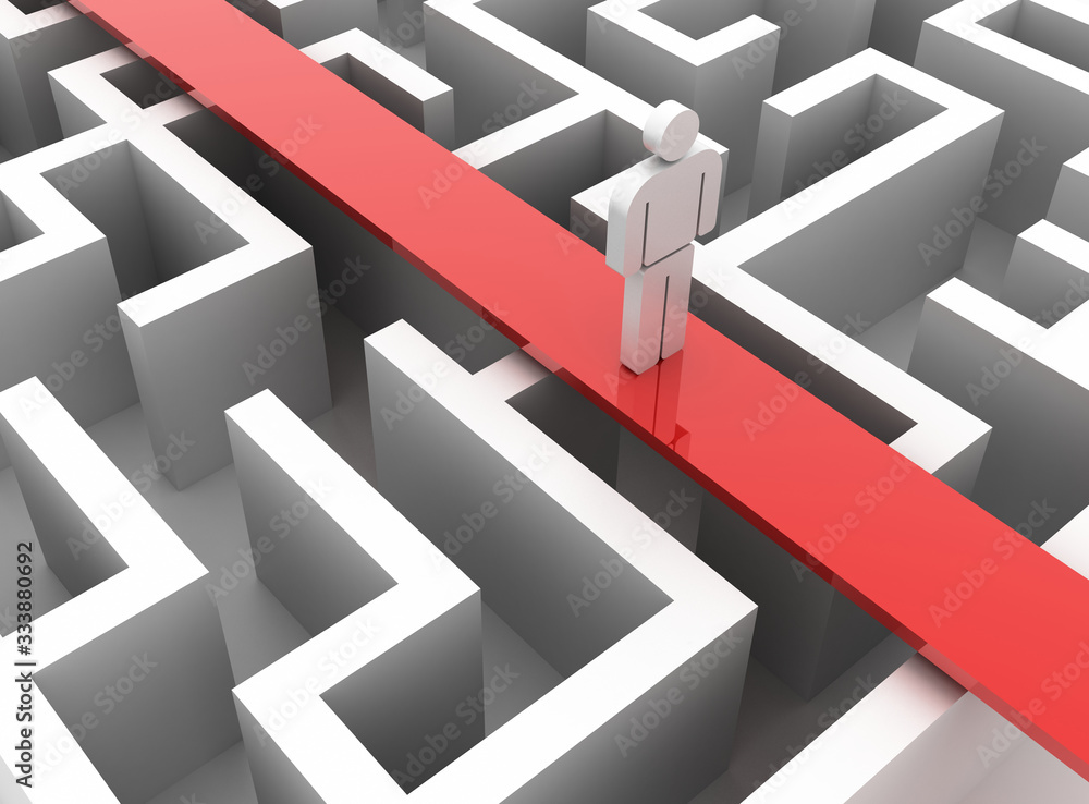 Poster maze concept, challenge and human choices theme. original 3d rendering