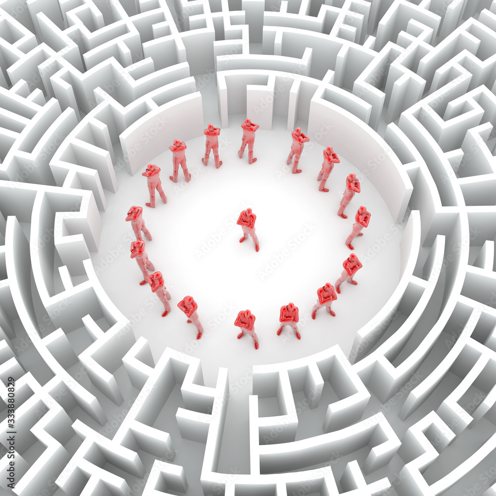 Poster maze concept, challenge and human choices theme. original 3d rendering