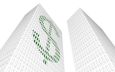 Mega city, wireframe technique, original 3d rendering