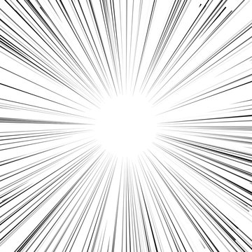 Motion radial zoom speed line on white background for comic books. Manga speed frame, action, explosion background.