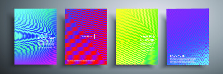 Fototapeta premium Vector illustration of cover with zigzag, semicircular and linear graphic geometric elements. Template for brochures, covers, notebooks, books, banners, magazines and flyers.