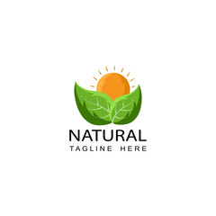 natural leaf and sun logo template design vector