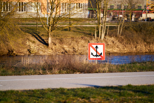 River sign also called sea sign on the shore line, pipeline is crossing, do not drag anchor